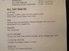 Club Lounge menu and schedule