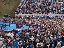 The Boss (holding the guitar) as seen through the world's worst cellphone camera for zoom. 
