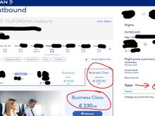 verify that your are on the same date and the same flight, otherwise navigate to that date and flight. Select business class to see the fare difference that you will need to pay.