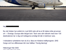 "Senaste nytt från SAS inför hösten" email 27 September 2022