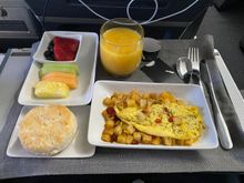 SEA-DFW Three cheese omelet served with seasoned potatoes