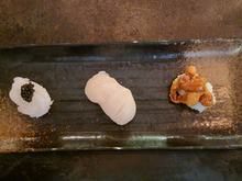 shrimp, scallop, Hokaido Toro hand rollsuni