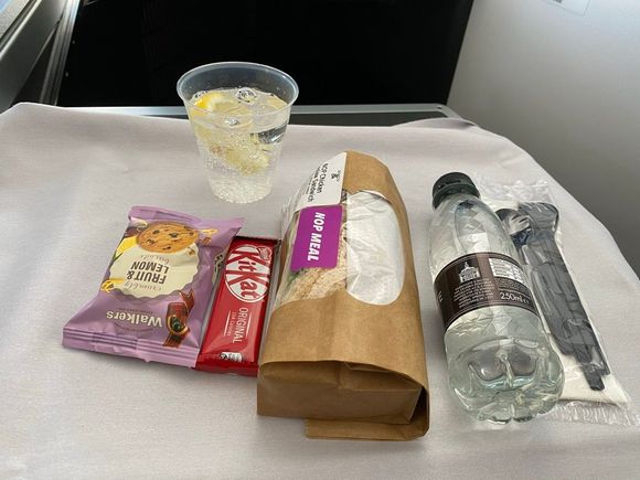 Snack meal DXB-LHR (chicken and coleslaw sandwich, there was a veg alternative, I think tomato and mozzarella)