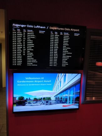 Departure board from the hotel lobby