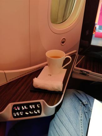Predeparture drink and hot towel