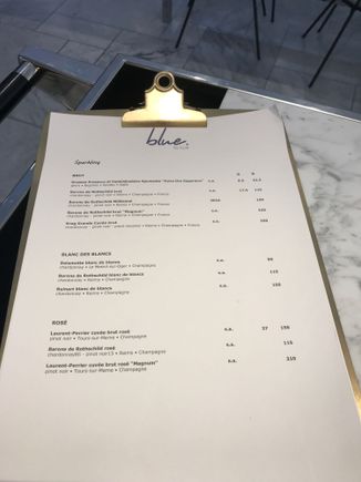 Prices for sparkling / champers / bubbly at KLM's Blue Bar 