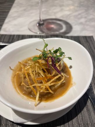 The meatball was great; three of them over rice would be welcome on board in Polaris business