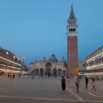 Just after dusk at St Marks' square with the lights just on