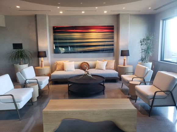 Lounge area at one end of restaurant