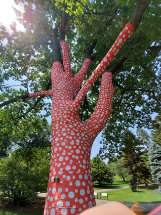 Kusama loves her polka dots and often calls herself one dot in a sea of dots.