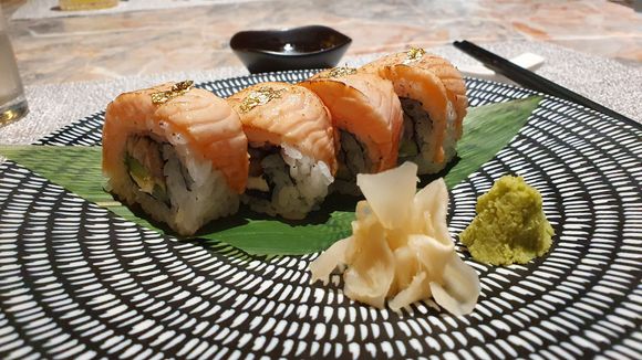 Salmon roll with avocado and cucumber