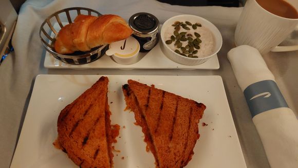 AVML breakfast. Bircher, Croissant and a toastie. Not sure what was in it, but it was nice enough.