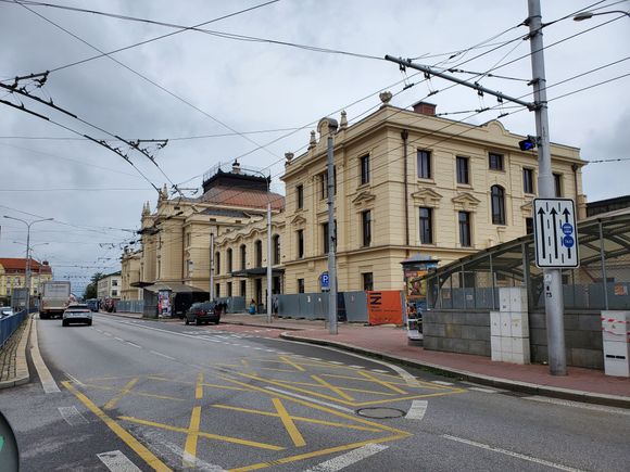 A view of the street right across the Ceske Budejovice station