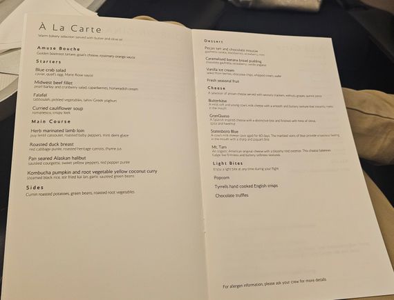 Dinner menu