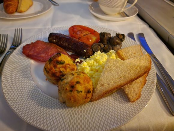 Full breakfast - bacon and sausage both cremated. I like a crispy sausage but this was not good at all. 'Toast' could have done with the same blast of heat the bacon and sausage got. 