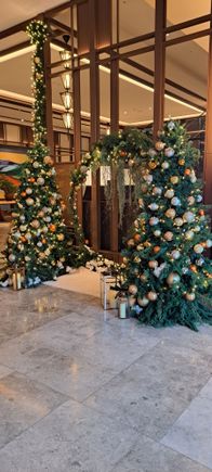 Winter decorations at the ground floor entrance to Waldorf Astoria