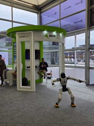 Aena booth with dancing robot