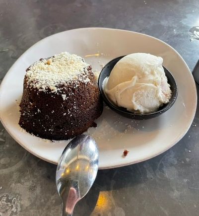 Molasses ginger pear cake with vanilla gelato 