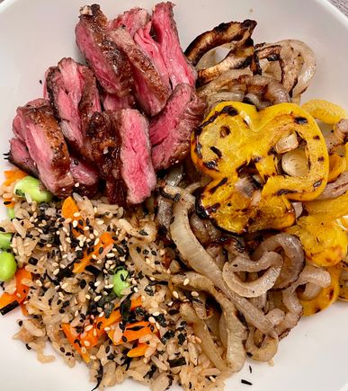 Plated with some fried rice because rice is obligatory (and delicious) in this household. 