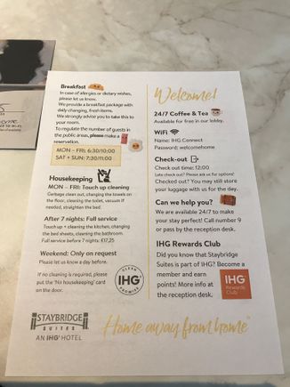 Hotel's info sheet