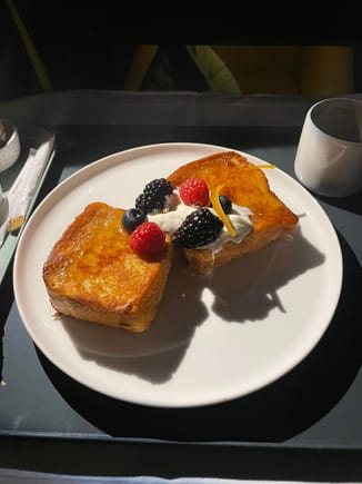 French toast, tasted amazing - just sweet enough and the fruit was fresh.