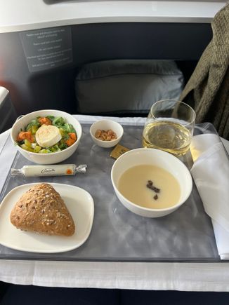 Some kind of soup (it was good), some kind of salad (bland) and then this tray was taken away before I could eat my roll!
