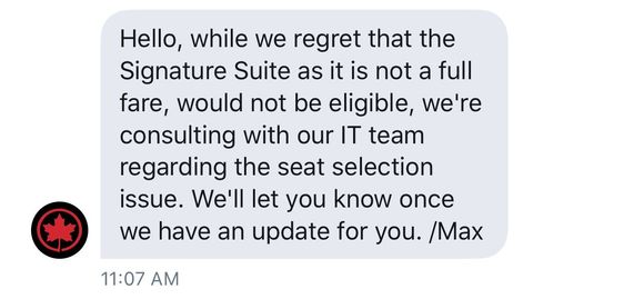 Signature suite access will not be granted