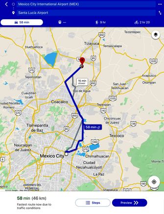 Route MEX - NLU, Google Maps