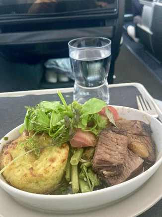 Main: smoked beef brisket with mac and cheese, green beans and pickled turnip