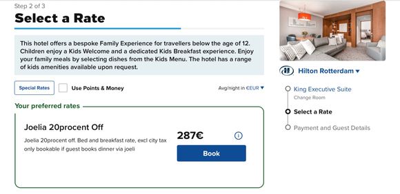 The price of an executive suite with breakfast and executive lounge access for end November