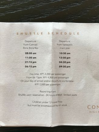 FYI, this is the current shuttle schedule and price.