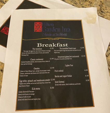 Breakfast pricing. More than the F&B credit