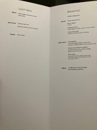 BA 142 menu - didn’t take a pic of my full English as there are pictures in the thread.
