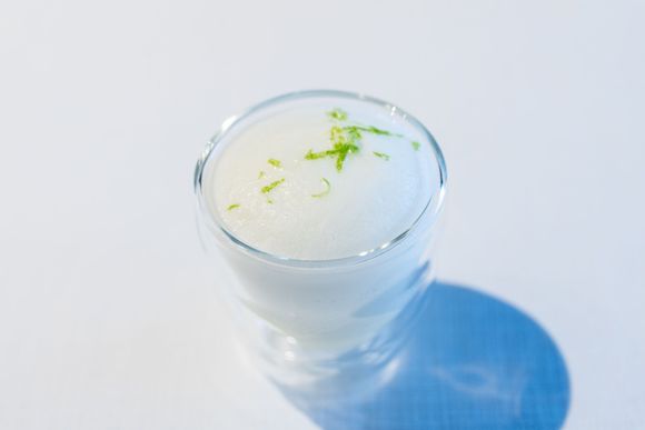 Ricotta Whey Sago, Musk Melon Sorbet, Musk Melon Sake Soda