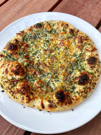 Garlic cheese bread with outrageous amounts of NZ cultured butter. This was a winner. Plate needed to capture the excess liquified butter. 