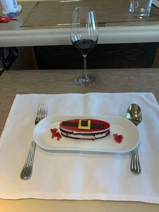 Desert (Christmas time hence the Santa’s Belt cake). 