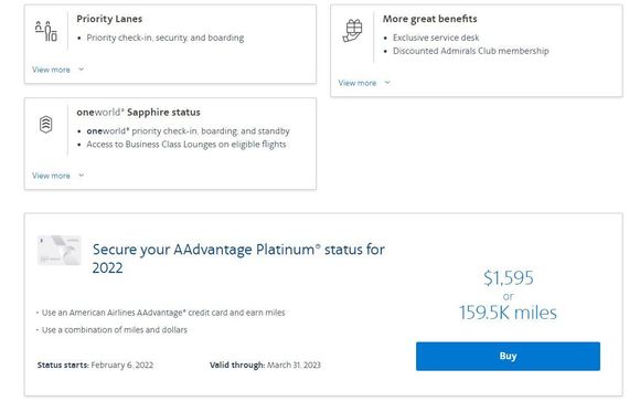 AA plat status offer screenshot in Gold account member's page