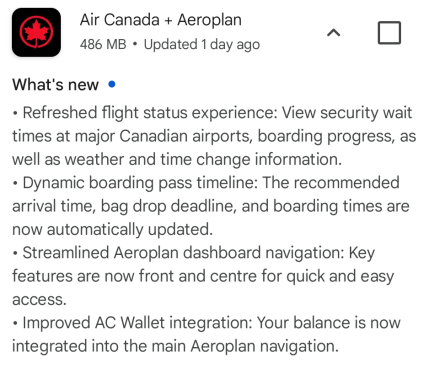 Change log from Google Play