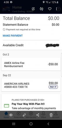 AMEX reimbursement of $50 GC
