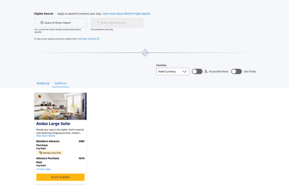 Sept 14-17 andaz showing suite availability.