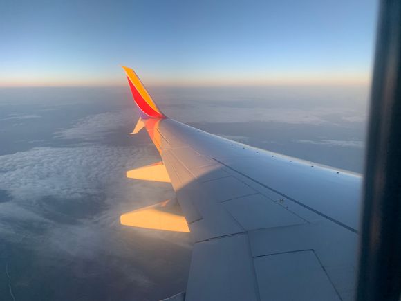 Sunset reflecting off the wing