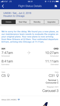 A detailed description of the delay and what they have done to resolve it. Color me impressed. The UA app is by far my favorite airline app. 