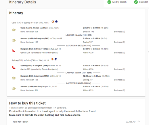 Return from Cairo to Sydney £2126
