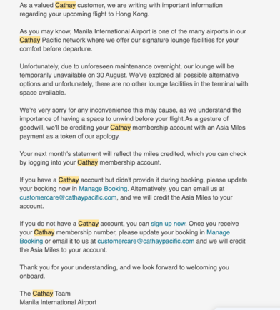 Cathay Manila closure

