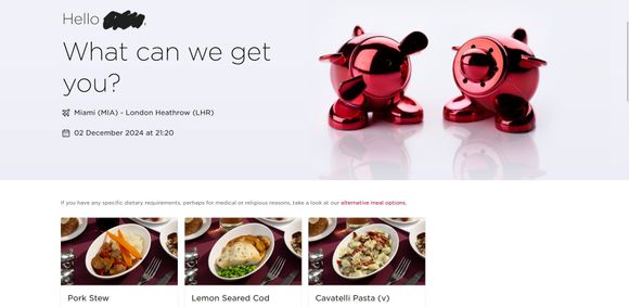 Choices available for Premium Eco on today's flight.
