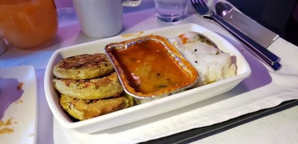 Indian savoury vegetable semolina, green lentil pancake, and lentil stew