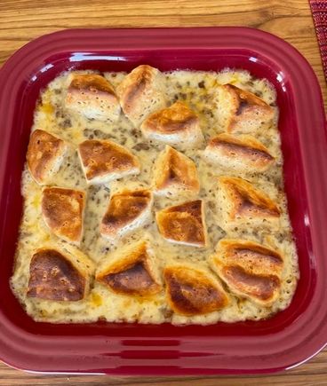 For NY Day breakfast, biscuits and sausage gravy casserole. 