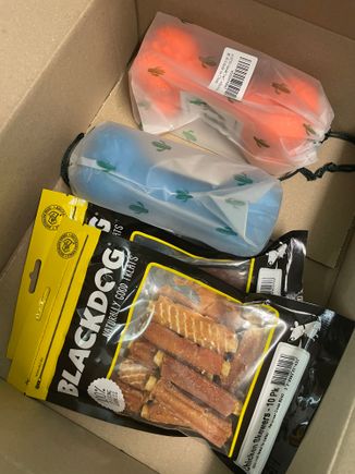 One or both of my mutts have a gift- they were busy chowing down on kangaroo tails when I opened it so have put to one side until christmas