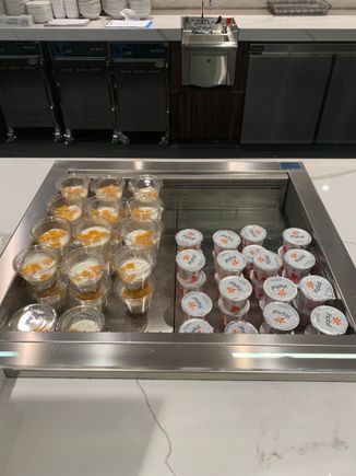 Peach parfait and choice of yogurts (strawberry, peach)