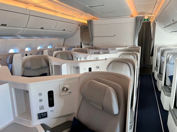 Empty flight.  Fewer than 15 on board.  Only 3 in business,